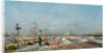 The Hyacinth Fields in Bloom at the Van Houtte Nursery, Ghent with a view of Saint Nicholas' Church, the Belfry and Saint Bavo Cathedral Beyond, 1883 by Adrien Louis Demont