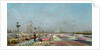 The Hyacinth Fields in Bloom at the Van Houtte Nursery, Ghent with a view of Saint Nicholas' Church, the Belfry and Saint Bavo Cathedral Beyond, 1883 by Adrien Louis Demont