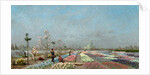 The Hyacinth Fields in Bloom at the Van Houtte Nursery, Ghent with a view of Saint Nicholas' Church, the Belfry and Saint Bavo Cathedral Beyond, 1883 by Adrien Louis Demont