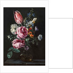 A Bouquet of Narcissus, Parrot Tulip, Roses and Other Flowers in a Glass Vase on a Stone Plinth, c.1650s by Antwerp School