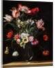 Tulips, Daffodils, Carnations, Poppies, Anemones, and Other Flowers in a Glass Vase on a Wooden Ledge, one of a pair, 17th century by Jean Picart