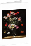 Tulips, Daffodils, Carnations, Poppies, Anemones, and Other Flowers in a Glass Vase on a Wooden Ledge, one of a pair, 17th century by Jean Picart