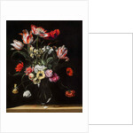 Tulips, Daffodils, Carnations, Poppies, Anemones, and Other Flowers in a Glass Vase on a Wooden Ledge, one of a pair, 17th century by Jean Picart