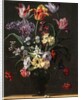 Tulips, Lilies, Daffodils, Lilacs, and Other Flowers in a Glass Vase on a Wooden Ledge, one of a pair, 17th century by Jean Picart