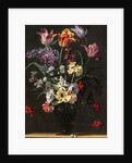 Tulips, Lilies, Daffodils, Lilacs, and Other Flowers in a Glass Vase on a Wooden Ledge, one of a pair, 17th century by Jean Picart