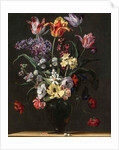 Tulips, Lilies, Daffodils, Lilacs, and Other Flowers in a Glass Vase on a Wooden Ledge, one of a pair, 17th century by Jean Picart