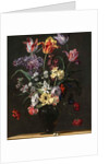 Tulips, Lilies, Daffodils, Lilacs, and Other Flowers in a Glass Vase on a Wooden Ledge, one of a pair, 17th century by Jean Picart