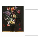 Tulips, Lilies, Daffodils, Lilacs, and Other Flowers in a Glass Vase on a Wooden Ledge, one of a pair, 17th century by Jean Picart