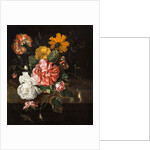 Roses with a Butterfly, Bluebottle and a Snail on a Stone Ledge by Ernst Stuven