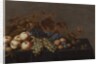 Still Life of Fruit on a Table Draped with a Dark Cloth: Plums, Apples, Bunches of Black and White Grapes and Pears by Floris van Schooten