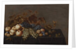Still Life of Fruit on a Table Draped with a Dark Cloth: Plums, Apples, Bunches of Black and White Grapes and Pears by Floris van Schooten