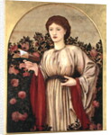 Girl with Book with Roses Behind by Edward Coley Burne-Jones