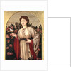 Girl with Book with Roses Behind by Edward Coley Burne-Jones