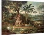 Native Indian in a landscape with animals by Jose Teofilo de Jesus