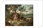 Native Indian in a landscape with animals by Jose Teofilo de Jesus