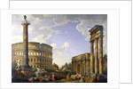 Roman Capriccio Showing the Colosseum, Borghese Warrior, Trajan's Column, the Dying Gaul, Tomb of Cestius, Arch of Constantine and the Temple of Castor and Pollux by Giovanni Paolo Pannini or Panini