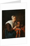 A woman seated smoking a pipe by Gabriel Metsu