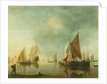 Shipping at anchor offshore in a calm sea; evening light, c.1650-60 by Hendrick Dubbels