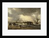 Winter scene with a sledge in the foreground and figures gathering round a tent on the ice, 1653 by Jan Josephsz van Goyen