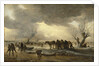 Winter scene with a sledge in the foreground and figures gathering round a tent on the ice, 1653 by Jan Josephsz van Goyen