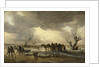 Winter scene with a sledge in the foreground and figures gathering round a tent on the ice, 1653 by Jan Josephsz van Goyen