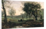 Sunset: Figures Under Trees by Jean Baptiste Camille Corot