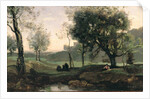 Sunset: Figures Under Trees by Jean Baptiste Camille Corot