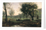 Sunset: Figures Under Trees by Jean Baptiste Camille Corot
