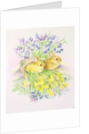 Rabbits in a basket with Daffodils and Bluebells by Diane Matthes