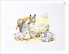 Donkey and Lambs Around a Manger by Diane Matthes