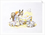 Donkey and Lambs Around a Manger by Diane Matthes