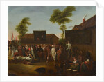 A village carnival with figures of the Commedia dell'Arte by Egbert van Heemskerck