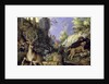A woodland scene with hunters and animals by Roelandt Jacobsz. Savery