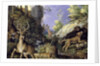 A woodland scene with hunters and animals by Roelandt Jacobsz. Savery