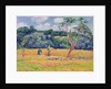 Figures harvesting a wheat field by Henry Moret