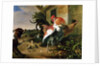 Poultry and Spaniel in a farmyard by Melchior de Hondecoeter