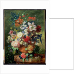 Still Life of Flowers and a Bird's Nest on a Pedestal by Jan van Huysum