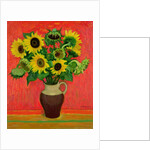 Sunflowers on a Red Background by Alberto Morrocco