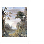 River and landscape, detail by Giovanni Ghisolfi