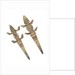 Carved wooden crocodile figures decorated with red, green and black painted geometric patterns, Hausa People, Kano, Northern Nigeria by Nigerian Nigerian