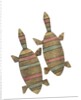 Carved wooden tortoise figures decorated with red, green and black painted geometric patterns, Hausa People, Kano, Northern Nigeria by Nigerian Nigerian
