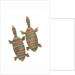 Carved wooden tortoise figures decorated with red, green and black painted geometric patterns, Hausa People, Kano, Northern Nigeria by Nigerian Nigerian