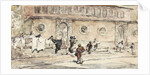 Figures in front of a Spanish building by Walter Shirlaw