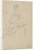 Woman seated on a bench and four floor plans by Samuel Finley Breese Morse