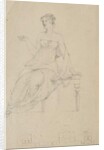 Woman seated on a bench and four floor plans by Samuel Finley Breese Morse