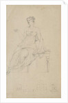 Woman seated on a bench and four floor plans by Samuel Finley Breese Morse