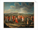 Lady Louisa Lennox with her husband’s Regiment, 25th Regiment of Foot, with Lord George Lennox beside her, and Fort St Philip, Port Mahon, in the background, c.1771 by Giuseppe Chiesa