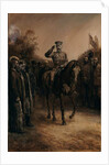 General Lord Kitchener saluting as he rides past Boer leaders who stand, doffing their hats, 1902 by Johann Nepomuk Schonberg