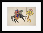 Woman on black horse greets man by Frederick Gokliz