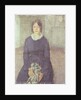 Girl in a blue dress holding a piece of sewing by Gwen John